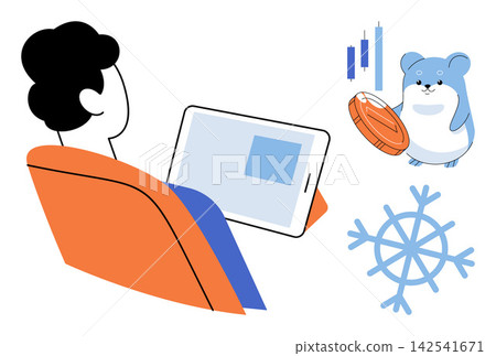 Person using a tablet to monitor cryptocurrency market trends vector illustration. Finance, digital assets, blockchain technology, investment, crypto winter, market crash. Investor checking coin Person using a tablet to monitor cryptocurrency market trends vector illustration. Finance, digital assets, blockchain technology, investment, crypto winter, market crash. Investor checking coin 142541671