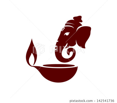 Lord Ganesha with diya oil lamp illustration Lord Ganesha with diya oil lamp illustration 142541736