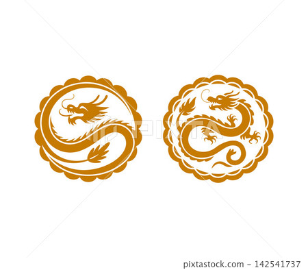 Chinese dragon mooncake pattern line art illustration Chinese dragon mooncake pattern line art illustration 142541737