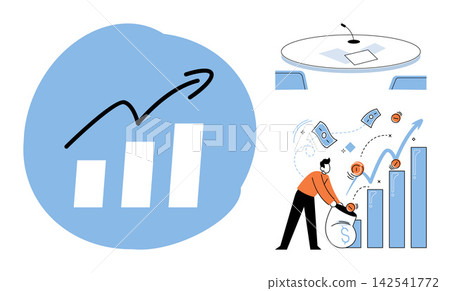 Financial growth and investment vector illustration. Business development, economic success, money management, corporate strategy, market analysis, wealth accumulation. Profit increase and capital Financial growth and investment vector illustration. Business development, economic success, money management, corporate strategy, market analysis, wealth accumulation. Profit increase and capital 142541772