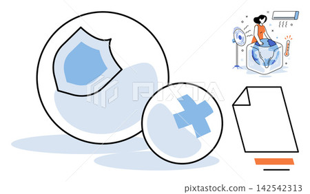 Health insurance and medical protection vector illustration. Coverage, safety, wellness, security, healthcare, policy. Shield and cross symbols clinical care and financial safety Health insurance and medical protection vector illustration. Coverage, safety, wellness, security, healthcare, policy. Shield and cross symbols clinical care and financial safety 142542313