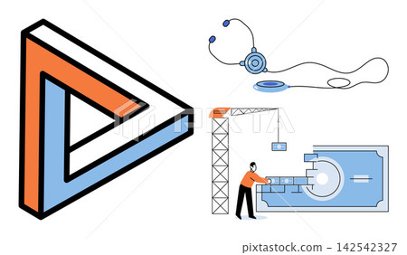 Set of abstract business and medical icons vector illustration. Innovation, healthcare, finance, development, strategy, problem solving. Impossible shape, diagnostic tool, building money Set of abstract business and medical icons vector illustration. Innovation, healthcare, finance, development, strategy, problem solving. Impossible shape, diagnostic tool, building money 142542327