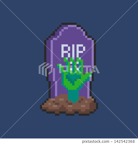 Pixel art Zombie Hand Rising from a Halloween Grave game asset design Pixel art Zombie Hand Rising from a Halloween Grave game asset design 142542368