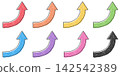 Off-print style curved arrow icon set - crayon style, hand-drawn line art, color misalignment, pop, colorful 142542389