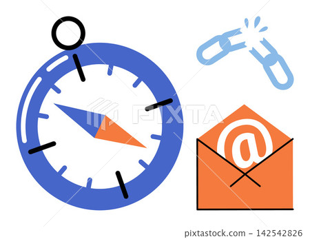 Compass broken chain and email envelope icons vector illustration. Navigation, connectivity, communication, business, strategy, digital marketing. Direction tool, severed link, message symbol Compass broken chain and email envelope icons vector illustration. Navigation, connectivity, communication, business, strategy, digital marketing. Direction tool, severed link, message symbol 142542826