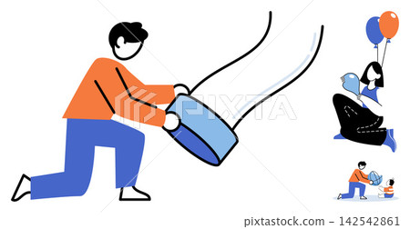 People playing with balloons and a swing set vector illustration. Childhood, leisure, recreation, outdoor activity, joy, friendship, fun, lifestyle. Characters enjoying playground games People playing with balloons and a swing set vector illustration. Childhood, leisure, recreation, outdoor activity, joy, friendship, fun, lifestyle. Characters enjoying playground games 142542861