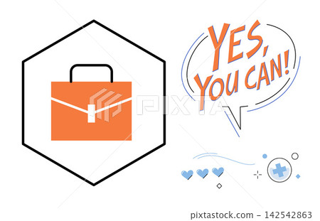 Briefcase icon in a hexagon and motivational text vector illustration. Success, career, motivation, business, achievement, growth. Professional bag symbol with inspirational lettering Briefcase icon in a hexagon and motivational text vector illustration. Success, career, motivation, business, achievement, growth. Professional bag symbol with inspirational lettering 142542863