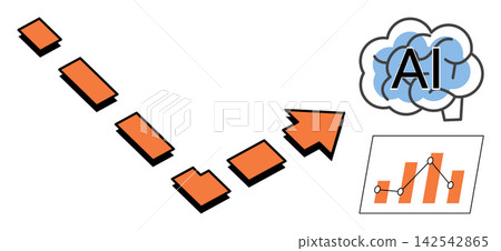 Artificial intelligence brain icon with rising data chart vector illustration. Machine learning, business growth, digital transformation, data analysis, technology progress, innovation. AI neural Artificial intelligence brain icon with rising data chart vector illustration. Machine learning, business growth, digital transformation, data analysis, technology progress, innovation. AI neural 142542865