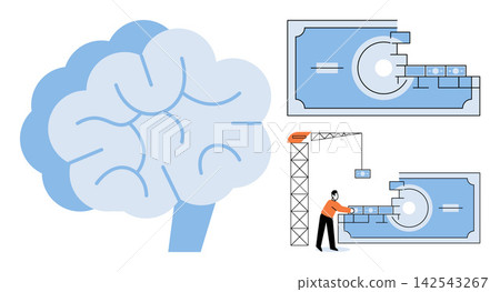 Human brain and construction of money symbol vector illustration. Financial planning, investment strategy, economic growth, capital development, wealth management, business success. Intellectual Human brain and construction of money symbol vector illustration. Financial planning, investment strategy, economic growth, capital development, wealth management, business success. Intellectual 142543267