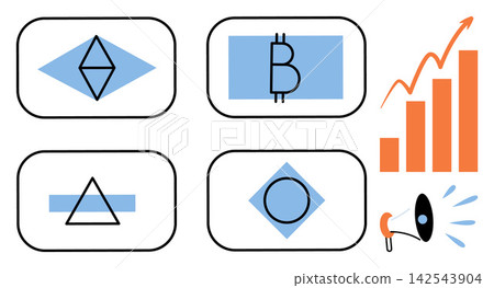 Cryptocurrency symbols with growth chart and megaphone vector illustration. Finance, digital assets, blockchain technology, market analysis, investment strategy, marketing promotion. Crypto coins Cryptocurrency symbols with growth chart and megaphone vector illustration. Finance, digital assets, blockchain technology, market analysis, investment strategy, marketing promotion. Crypto coins 142543904