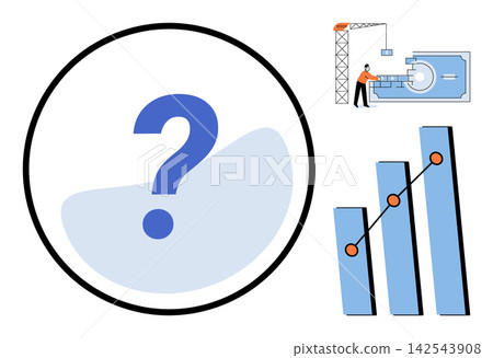 Question mark icon with construction and growth chart vector illustration. Business planning, project development, financial analysis, strategic growth, problem solving, market research. Uncertainty Question mark icon with construction and growth chart vector illustration. Business planning, project development, financial analysis, strategic growth, problem solving, market research. Uncertainty 142543908