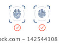 Icon for identity verification using fingerprint and biometric authentication. 142544108