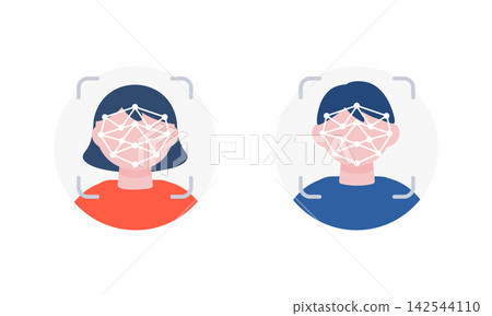 男性和女性臉部辨識/生物特徵認證掃描示意圖。 男性和女性臉部辨識/生物特徵認證掃描示意圖。 142544110