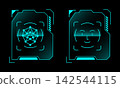 Futuristic facial recognition scanners and biometric digital interfaces 142544115