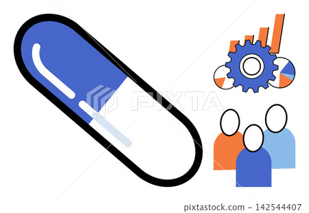 Medical pill with business growth charts and people icons vector illustration. Healthcare industry, market research, pharmaceutical sales, corporate strategy, data analysis, patient demographics Medical pill with business growth charts and people icons vector illustration. Healthcare industry, market research, pharmaceutical sales, corporate strategy, data analysis, patient demographics 142544407
