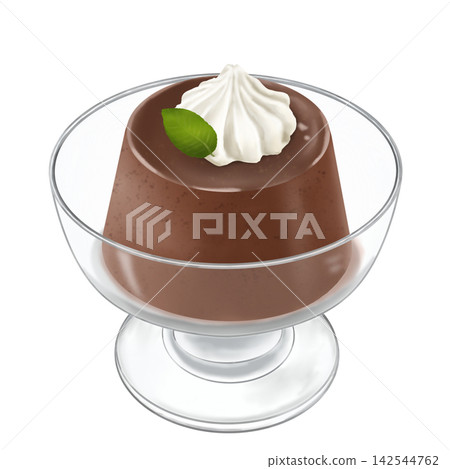 Chocolate pudding served in a parfait glass with whipped cream. Chocolate pudding served in a parfait glass with whipped cream. 142544762