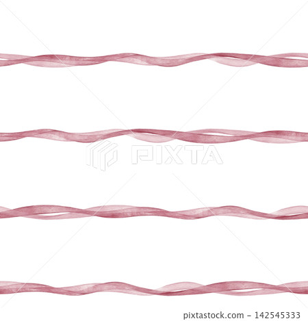 Hand-drawn watercolor illustration featuring wavy horizontal ribbon seamless pattern in a soft red or pink color. Repeat ornament on isolated background in retro coquette style. Hand-drawn watercolor illustration featuring wavy horizontal ribbon seamless pattern in a soft red or pink color. Repeat ornament on isolated background in retro coquette style. 142545333