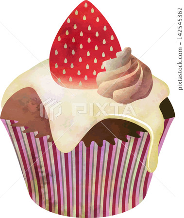 Watercolor-style vector cupcake decoration - cocoa strawberry Watercolor-style vector cupcake decoration - cocoa strawberry 142545362