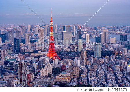 【東京】東京城市景觀,東京鐵塔清晰可見,傍晚景色 【東京】東京城市景觀,東京鐵塔清晰可見,傍晚景色 142545373