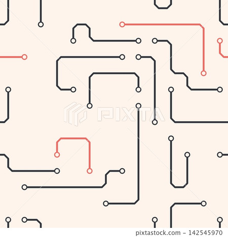 Decorative Seamless Circuit Traces Vector Pattern Decorative Seamless Circuit Traces Vector Pattern 142545970