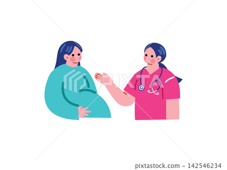 孕婦與醫生交談的插圖 孕婦與醫生交談的插圖 142546234