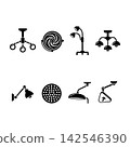 Black Icons of Various Lamps and Chandeliers on White 142546390
