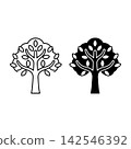 Black And White Tree Icons Set With Leaves Outlines 142546392