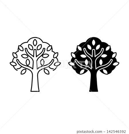 Black And White Tree Icons Set With Leaves Outlines Black And White Tree Icons Set With Leaves Outlines 142546392