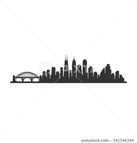 Chicago Skyline Silhouette with Bridges and Skyscrapers Chicago Skyline Silhouette with Bridges and Skyscrapers 142546394
