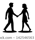 Silhouette of young couple holding hands walking together 142546563