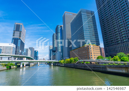 Osaka City, Osaka Prefecture: Dojima River and the buildings of Nakanoshima, Dojima buildings 142546987