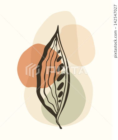 Botanical wall art print poster with abstract minimalist line art seed pod and organic terracotta pastel shapes on neutral beige background for modern interior gallery design, boho home decor and Sca Botanical wall art print poster with abstract minimalist line art seed pod and organic terracotta pastel shapes on neutral beige background for modern interior gallery design, boho home decor and Sca 142547027