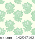 Botanical seamless pattern with mint green hand drawn leaves and silhouettes on an ivory background ideal for eco friendly packaging, summer textiles, organic cosmetics branding, and modern home wallp 142547192