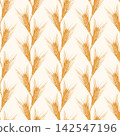 Wheat spikelet pattern vector seamless botanical sketch illustration with warm ochre orange and ivory cream color palette for organic bakery packaging rustic eco textile bread shop branding and harves 142547196