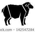 A stylish silhouette of a sheep drawn in all black. 142547284