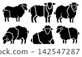 A set of black sheep silhouettes in various poses 142547287