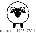 A simple illustration of a fluffy sheep with curled horns. 142547314