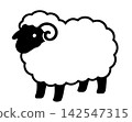 A simple illustration of a fluffy sheep with curled horns. 142547315