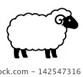 A simple illustration of a fluffy sheep with curled horns. 142547316