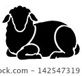 A stylish silhouette of a sheep drawn in all black. 142547319