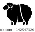 A stylish silhouette of a sheep drawn in all black. 142547320