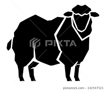 A silhouette of a black sheep drawn in geometric shapes. A silhouette of a black sheep drawn in geometric shapes. 142547321