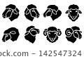 Sheep face and head silhouette set with curled horns 142547324