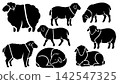 A set of black sheep silhouettes in various poses 142547325