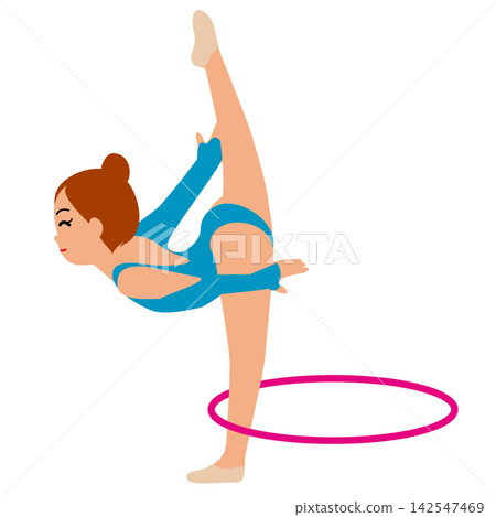 描繪女運動員參與運動比賽的插圖-藝術體操選手錶演(圈操) 描繪女運動員參與運動比賽的插圖-藝術體操選手錶演(圈操) 142547469
