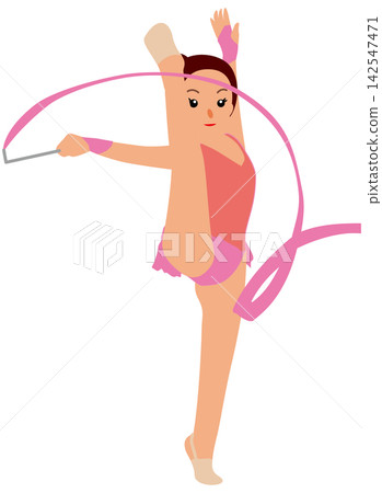 描繪女運動員參加運動比賽的插圖-藝術體操選手錶演套路(04 彩帶) 描繪女運動員參加運動比賽的插圖-藝術體操選手錶演套路(04 彩帶) 142547471