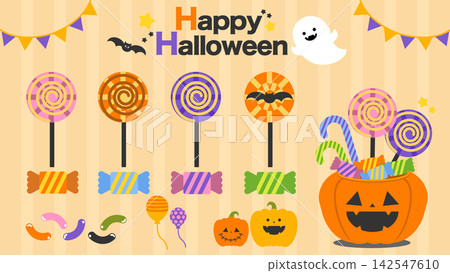 Halloween Jack-o'-lantern candy set illustration Halloween Jack-o'-lantern candy set illustration 142547610