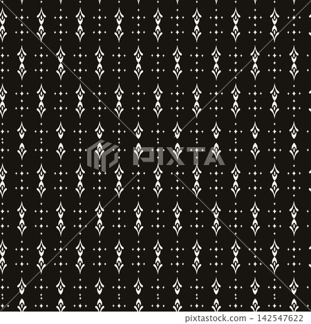 Elegant monochrome geometric stripe vector pattern with ornate starry diamond motifs, ideal for luxury textile prints, wallpaper, and packaging. Elegant monochrome geometric stripe vector pattern with ornate starry diamond motifs, ideal for luxury textile prints, wallpaper, and packaging. 142547622