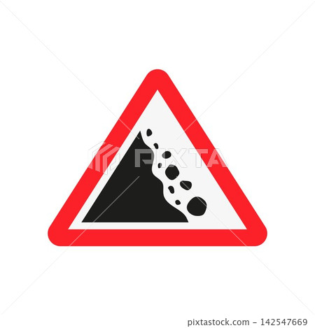 Falling rocks landslide hazard warning road sign vector icon 142547669