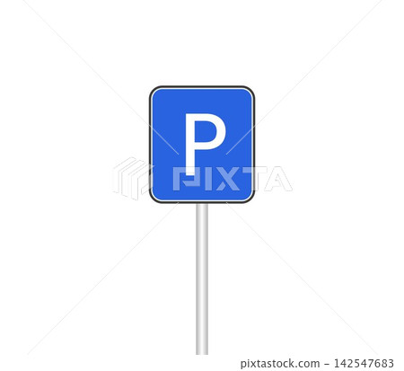 minimalist blue square parking symbol on pole vector design minimalist blue square parking symbol on pole vector design 142547683